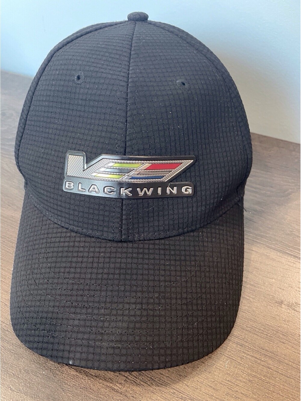 Cadillac V Black wing Adjustable Strap Trucker Performance Hat By Ahead Mid Fit